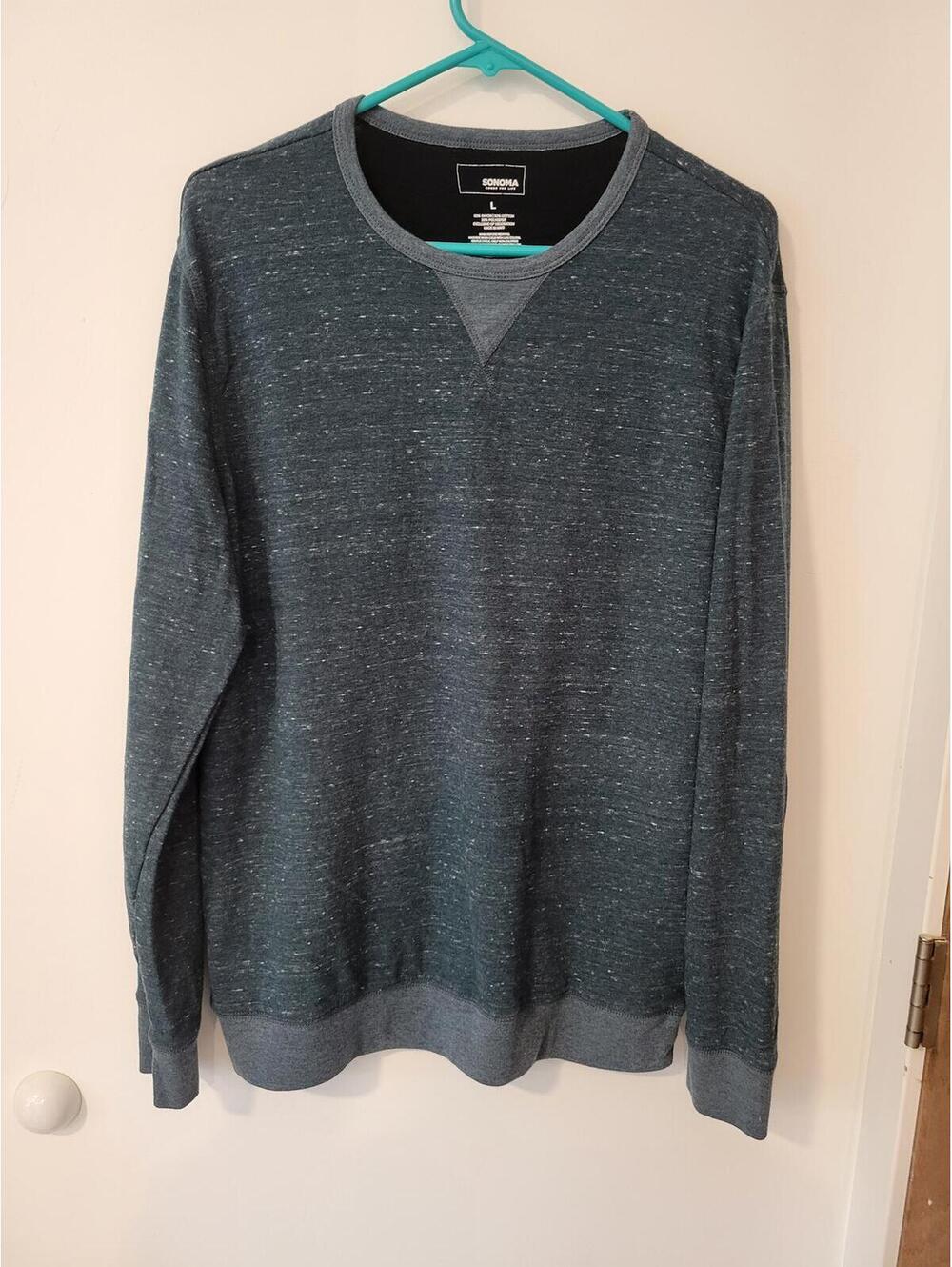 Sonoma Men's Crew Neck Sweater, Size L, Heathered Dark Green